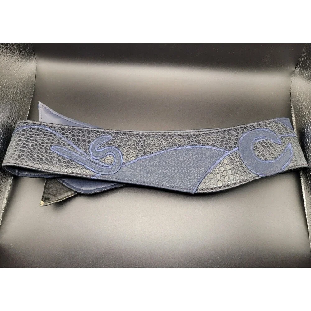 Vintage 1980's Wrap Around Blue with Black Snake Print Gold Belt Buckle Alentino